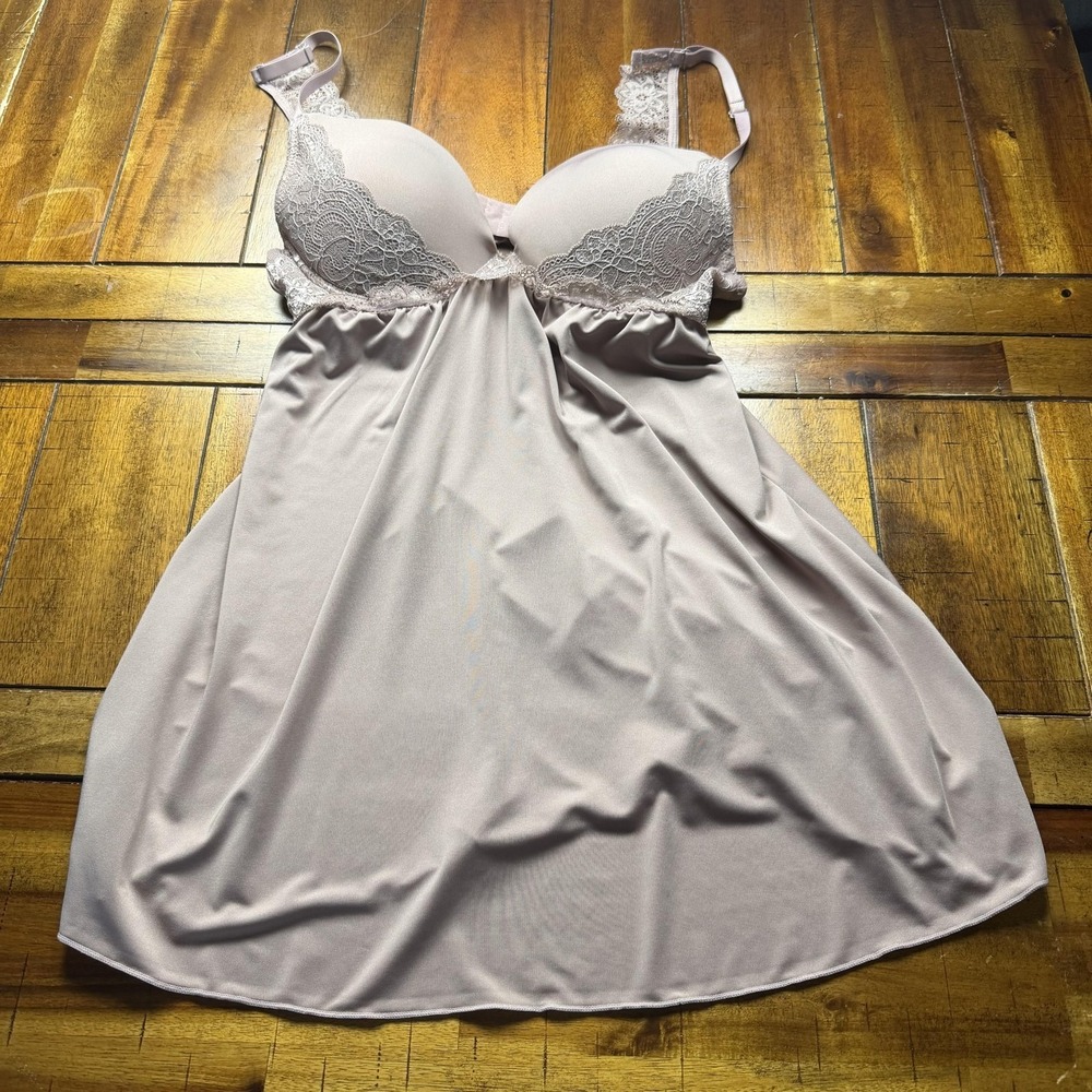 Satin Intimate Babydoll Nightgown Womens Large Pink Padded Cups Lace Lingerie